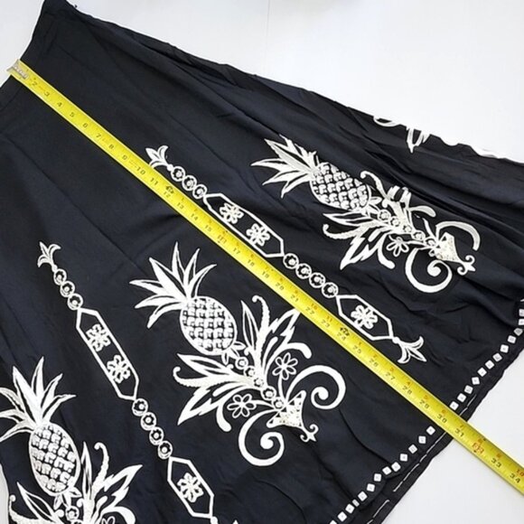 Faith Resortwear Black Long A-Line Skirt White Pineapple Print Sequins Sz Small - Picture 14 of 14